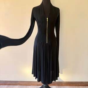 Roberto Cavalli Black Long Sleeve Zip Front Ruched Midi Dress